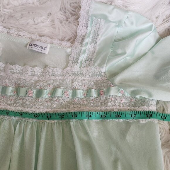 Vintage Nightgown Short Sleeve Nylon Nightie Lorraine Sz M‎ Mint Green Lace NEW - Picture 9 of 16
